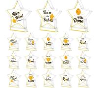 Treela 18 Pcs Employee Appreciation Awards Gifts Bulk Small Acrylic Trophies Mini Thank You Plaque Gifts for Recognition Adults Students Classroom Office Graduation Decorations(Star,Gold)