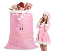 Treela 56'' x 36'' Extra Large Christmas Santa Gift Sack Velvet Oversized Gift Bag with Pom Pom Drawstring Big Huge Jumbo Giant Santa Claus Bag for Xmas Presents Doll Stuffers Candy(Pink)