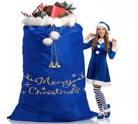 Treela 56'' x 36'' Extra Large Christmas Santa Gift Sack Velvet Oversized Gift Bag with Pom Pom Drawstring Big Huge Jumbo Giant Santa Claus Bag for Xmas Presents Doll Stuffers Candy (Dark Blue)