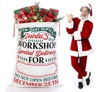 Treela 56 x 36 Inch Jumbo Christmas Bag, Giant Santa's Overnight Delivery Styled Canvas Santa Gift Sack with Drawstring for Xmas Presents Gift Wrapping