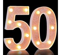 Treela 8.7'' Decorative LED Light up Numbers, Light up Number Sign for Night Birthday Party Decorations Happy Birthday LED Sign Backdrop Anniversary Wedding Party Bar Wall Decor (Rose Gold,50th)