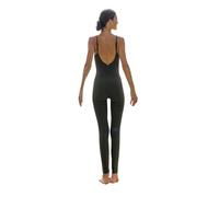 TREELANCE Yoga Workout Black Cotton Bodysuit One Piece Jumpsuit Unitard Built in Bra Open Back for Women (Green, Medium)