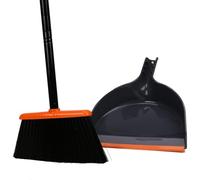 TreeLen Angle Broom and Dustpan Set, Dust Pan Snaps On Broom Handles Orange