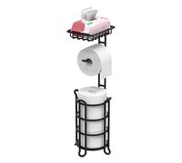 TreeLen Black Free-Standing Toilet Paper Holder - Tissue Roll Dispenser with Shelf - Holds Spare Mega Rolls - Matte Black Finish