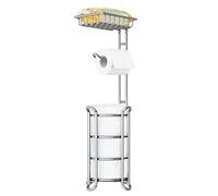TreeLen Chrome Free-Standing Toilet Paper Holder - Bathroom Roll Dispenser with Shelf - Fits Phone, Wipes, and Mega Rolls, Toilettenpapierhalter, Silberfarben, 6.5 * 24"