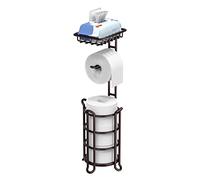 TreeLen Free-Standing Toilet Paper Holder with Shelf - Bronze Tissue Roll Dispenser for Bathroom Storage - Holds Reserve Mega Rolls