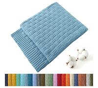 TREELY 100% Cotton Knitted Throw Blanket 50 x 60 Inches, Teal Blue | Couch Cover Blanket, Decorative for Couch, Bed & Sofa