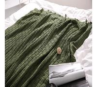TREELY 100% Cotton Knitted Throw Blanket Couch Cover Blanket(50 x 60 Inches, Green Forest)