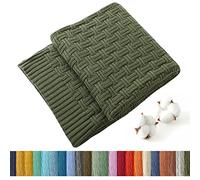 TREELY 100% Cotton Knitted Throw Blanket Couch Cover Blanket(60 x 80 Inches, Green Forest)