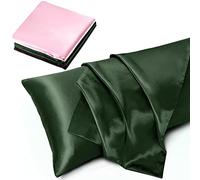 TREELY 2 Pack Satin Body Pillowcase for Hair and Skin, Silky Satin Body Pillow Cover 20x48 inches Body Pillow Case with Envelope Closure, Forest Green