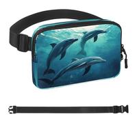Treen Dolphin Fanny Packs for Women Men, Crossbody Belt Bag with Zipper Pockets,Waterproof Waist Packs with Adjustable Strap for Workout Running Traveling Hiking, Multicolor, One Size