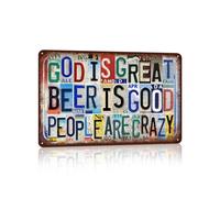 TREEPERI Vintage Wall Decor Metal Sign Tin Signs for Man Cave Home Garage - God Is Great Beer Is Good People Are Crazy