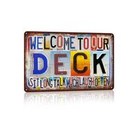 TREEPERI Vintage Welcome To Our Deck Wall Decor Metal Sign Tin Signs - Sit Long Talk Much Laugh Often