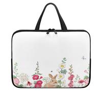 Treer 10-17Inch Laptop Bag, Bunny Print Tote Bag for Women Men, Waterproof Laptop Case with Zippered, Large Scratch and Dust Resistant Computer Sleeve for Business, School (White,10 inch)