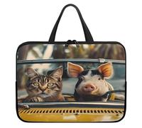 Treer 10-17Inch Laptop Bag, Cute Pig Pattern Tote Bag for Women Men, Waterproof Laptop Case with Zippered, Large Scratch and Dust Resistant Computer Sleeve for Business, School (Kitten 1,17 inch)