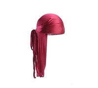 Treer 1pcs Silk Durag for Men Women, Solid Color Long Tail Durag Headwraps Unisex Sport Cap Pirate Bandanas Turban for 360 Waves (red wine,One size)