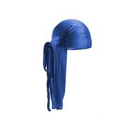 Treer 1pcs Silk Durag for Men Women, Solid Color Long Tail Durag Headwraps Unisex Sport Cap Pirate Bandanas Turban for 360 Waves (royal blue,One size)