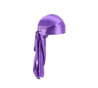 Treer 1pcs Silk Durag for Men Women, Solid Color Long Tail Durag Headwraps Unisex Sport Cap Pirate Bandanas Turban for 360 Waves (violet,One size)
