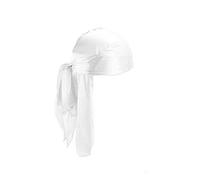Treer 1pcs Silk Durag for Men Women, Solid Color Long Tail Durag Headwraps Unisex Sport Cap Pirate Bandanas Turban for 360 Waves (white,One size)