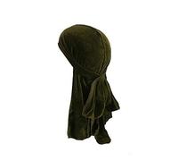 Treer 1pcs Velvet Durag for Men Women, Solid Color Long Tail Durag Headwraps Unisex Sport Cap Pirate Bandanas Turban for 360 Waves (army green,One size)