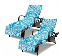 Treer 2 Pack Sun Lounger Towels with Pockets, Microfiber Beach Chair Cover with Side Organiser, Anti-Slip Poolside Lounge Towel for Sunbeds, Holiday & Garden Essentials (Mandala 1,74x210cm)