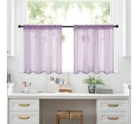 Treer 2 Panels Kitchen Curtains Short for Small Window, Semi Transparent Voile Curtains, Net Sheer Valance with Rod Pocket for Cafe Bathroom Sink Cupboard Living Room Decor (Light Purple,52x18in)