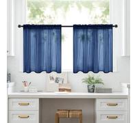Treer 2 Panels Kitchen Curtains Short for Small Window, Semi Transparent Voile Curtains, Net Sheer Valance with Rod Pocket for Cafe Bathroom Sink Cupboard Living Room Decor (Navy,30x23.6in)