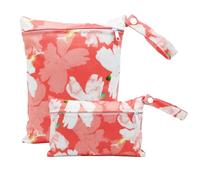 Treer 2 PCS Wet Dry Bags Baby Cloth Nappy Bag, Waterproof Diaper Bags with Zipper Pockets, Washable Reusable Hanging Organizer for Daycare Travel Beach Swimming Pool Gym (Red Flower)