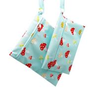 Treer 2 PCS Wet Dry Bags Waterproof Nappy Bag, Cartoon Animals Pattern Cloth Diaper Bags with Zipper, Washable Reusable Organizer for Daycare Travel Beach Swimming Pool Gym (Mushroom)
