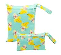 Treer 2 PCS Wet Dry Bags Waterproof Nappy Bag, Cartoon Animals Pattern Cloth Diaper Bags with Zipper, Washable Reusable Organizer for Daycare Travel Beach Swimming Pool Gym (Banana)