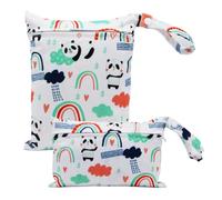 Treer 2 PCS Wet Dry Bags Waterproof Nappy Bag, Cartoon Animals Pattern Cloth Diaper Bags with Zipper, Washable Reusable Organizer for Daycare Travel Beach Swimming Pool Gym (Panda)