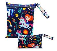 Treer 2 PCS Wet Dry Bags Waterproof Nappy Bag, Cartoon Animals Pattern Cloth Diaper Bags with Zipper, Washable Reusable Organizer for Daycare Travel Beach Swimming Pool Gym (Unicorn)