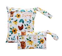 Treer 2 PCS Wet Dry Bags Waterproof Nappy Bag, Country Style Floral Pattern Cloth Diaper Bags with Zipper, Washable Reusable Organizer for Daycare Travel Beach Swimming Pool Gym (Rooster)