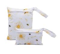 Treer 2 PCS Wet Dry Bags Waterproof Nappy Bag, Country Style Floral Pattern Cloth Diaper Bags with Zipper, Washable Reusable Organizer for Daycare Travel Beach Swimming Pool Gym (Daisy 1)