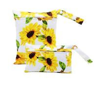 Treer 2 PCS Wet Dry Bags Waterproof Nappy Bag, Country Style Floral Pattern Cloth Diaper Bags with Zipper, Washable Reusable Organizer for Daycare Travel Beach Swimming Pool Gym (Sunflower 2)