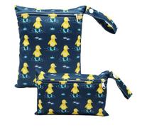 Treer 2 PCS Wet Dry Bags Waterproof Nappy Bag, Country Style Floral Pattern Cloth Diaper Bags with Zipper, Washable Reusable Organizer for Daycare Travel Beach Swimming Pool Gym (Duckling)