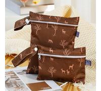 Treer 2 PCS Wet Dry Bags Waterproof Nappy Bag Reusable Cloth Diaper Bags with Zipper Mini Portable Clutch Bag Washable Organizer for Daycare Travel Beach Swimming Pool Gym (Brown)