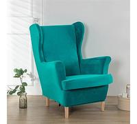Treer 2 Pieces Stretch Wingback Chair Slipcovers Elastic Polyester Spandex Fabric Stretch Sofa Armchair Removable Wing Chair Covers Washable Furniture Protector (Peacock blue,One size)