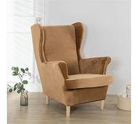 Treer 2 Pieces Stretch Wingback Chair Slipcovers Elastic Polyester Spandex Fabric Stretch Sofa Armchair Removable Wing Chair Covers Washable Furniture Protector (Camel,One size)