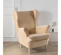 Treer 2 Pieces Stretch Wingback Chair Slipcovers Elastic Polyester Spandex Fabric Stretch Sofa Armchair Removable Wing Chair Covers Washable Furniture Protector (gray beige,One size)