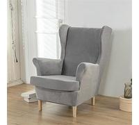 Treer 2 Pieces Stretch Wingback Chair Slipcovers Elastic Polyester Spandex Fabric Stretch Sofa Armchair Removable Wing Chair Covers Washable Furniture Protector (light grey,One size)
