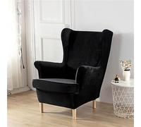 Treer 2 Pieces Stretch Wingback Chair Slipcovers Elastic Polyester Spandex Fabric Stretch Sofa Armchair Removable Wing Chair Covers Washable Furniture Protector (black,One size)