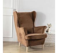Treer 2 Pieces Stretch Wingback Chair Slipcovers Elastic Polyester Spandex Fabric Stretch Sofa Armchair Removable Wing Chair Covers Washable Furniture Protector (Brown,One size)