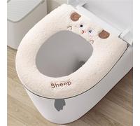 Treer 2 Pieces Toilet Seat Cover Pads, Thicker Soft Toilet Seat Cushion Warmer Washable Bathroom Toilet Seat Covers with Handle Reusable Cushion for Winter Universal Size (43 * 37cm,white-sheep)