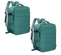 Treer 2PC Solid Color Ryanair Cabin Bags, Underseat Travel Backpack Cabin, Carry on Hand Luggage Bag 40x30x20 for Airplanes, Waterproof, Multiple Pockets Rucksack for Men and Women (Green)