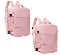 Treer 2PC Solid Color Ryanair Cabin Bags, Underseat Travel Backpack Cabin, Carry on Hand Luggage Bag 40x30x20 for Airplanes, Waterproof, Multiple Pockets Rucksack for Men and Women (Pink)