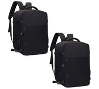 Treer 2PC Solid Color Ryanair Cabin Bags, Underseat Travel Backpack Cabin, Carry on Hand Luggage Bag 40x30x20 for Airplanes, Waterproof, Multiple Pockets Rucksack for Men and Women (Black)