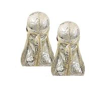 Treer 2pcs Silk Durag for Men Women, Long Tail Durag Headwraps Unisex Sport Cap Pirate Bandanas Turban for 360 Waves (One size,Silver rose)