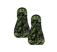 Treer 2pcs Silk Durag for Men Women, Long Tail Durag Headwraps Unisex Sport Cap Pirate Bandanas Turban for 360 Waves, Rose print (One size,green)