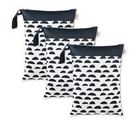 Treer 3 PCS Wet Bags Baby Cloth Diaper Nappy Bag, Large Waterproof Washable Reusable with Double Zipper Compartments, Creative Wet Dry Organizer for Daycare Travel Beach Pool (Black 1,30x40cm)